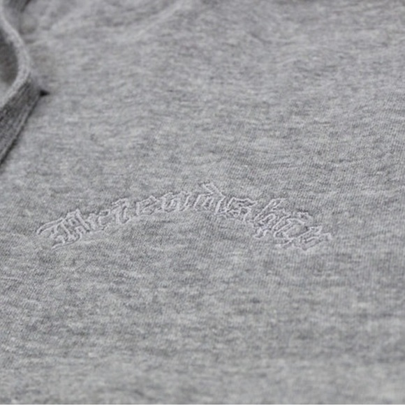 Grey Embroidered Hoodie Medium Dropped Shoulder Oversized Cotton Striped - Picture 3 of 5